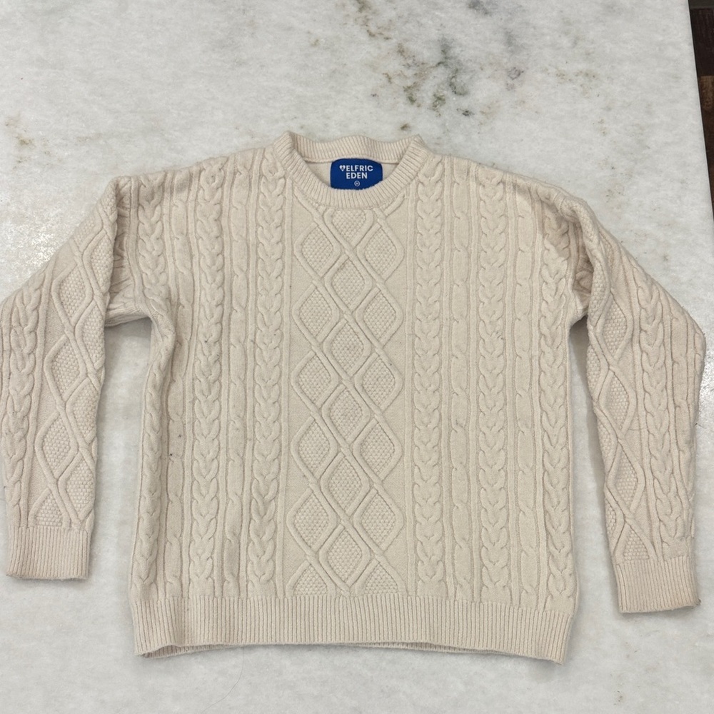 Aelfric Eden Beige Cable Knit Crewneck Sweater